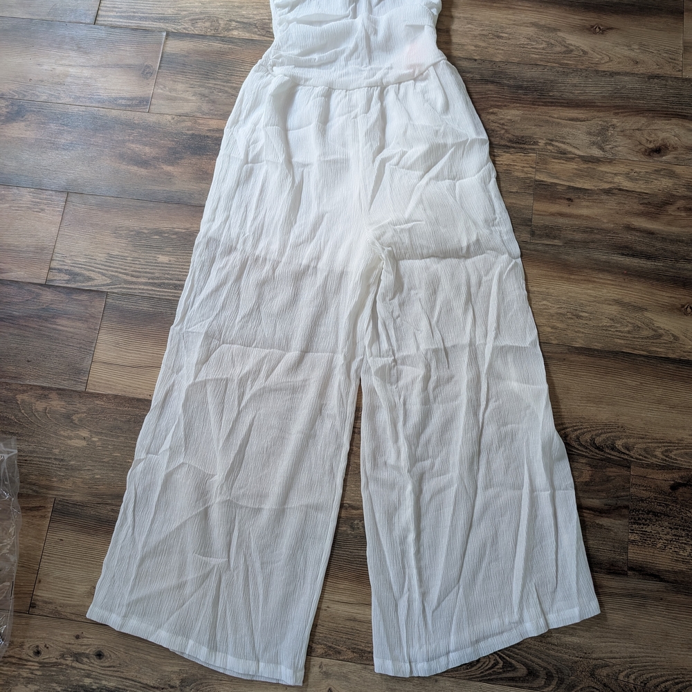 Textured Elegant White Women's Cider Jumpsuit